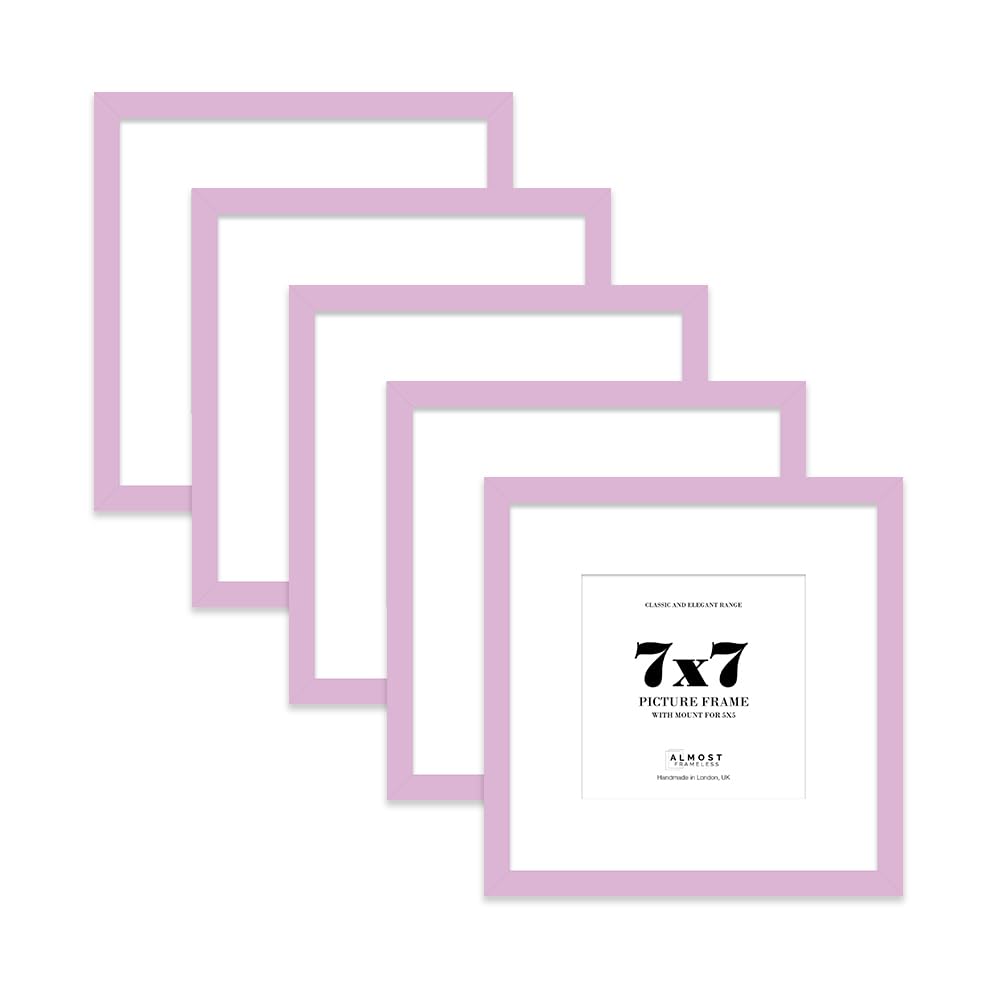 7x7 Lilac Picture Frame with Mount for 5x5 Photos, Prints - Modern Square Wall Frame, Set of 5