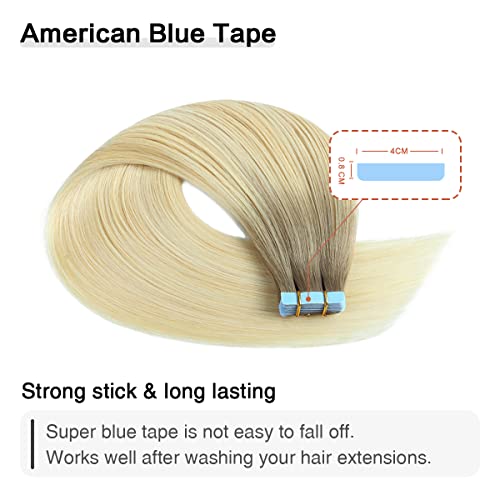 Image of SUYYA Tape In Hair Extensions Human Hair 20 Inch #P22 /60 /T18 Balayage | Remy Human Hair, Invisible Skin Weft, Straight Hair, 20PCS 40G, Ash Blonde to Medium & Platinum Blonde Balayage, Added Length
