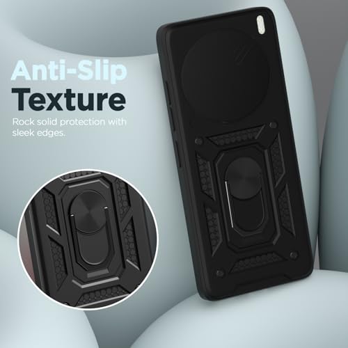 Image of Outlouders Back Cover for Vivo X200 5G | D10 Tough Armor 360 Protection Case with Sliding Camera Shield & Ring Holder Stand Bumper Case (Black)