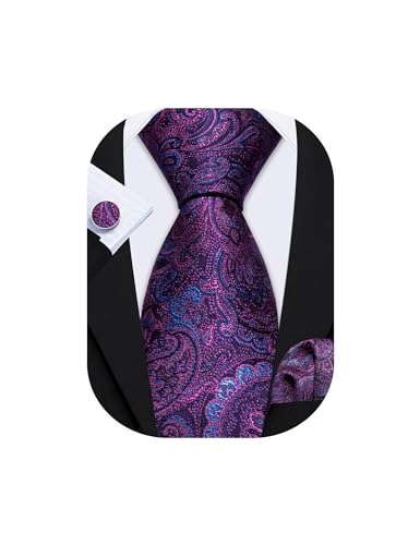 Image of Barry.Wang Men Tie Set Paisley Silk Necktie Pocket Square Cufflinks Formal Wedding Business Party