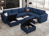 Belffin Modular Sectional Sofa with Storage Drawers Sectional Couch 6 Seats L Shaped Corner Sofa with Reversible Ottman Set Navy Blue