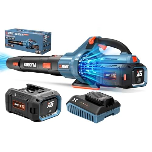 SENIX Leaf Blower Cordless, 60V Max 1300W Brushless Electric Leaf Blowers, 810 CFM & 170 MPH, Stepless Speed, Cruise Control, 60V 4.0Ah Battery & Charger Included,Blowers for Lawn Care, Yard