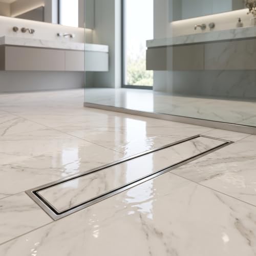 Image of Tapsa Tile Insert Floor Drain | 304 Stainless Steel | Invisible Shower Drain Channel | Shower Drain Channel | Water Drain Channel | with Cockroach Trap. (16X4, SS Matte Tile Insert Floor Drain 20 mm)