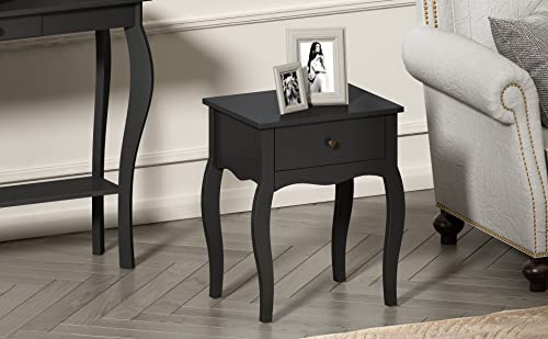 Choochoo End Table With Wavy Silhouette & Curved Legs, Narrow Nightstand With Storage Drawer, Modern Side Table, Wood Night Stand For Bedroom, Small Spaces, 18.7" L X 13.7" W X 21.6" H (1, Black) #TOP3