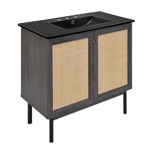 Image of Swiss Madison Classe 36 in. Black Oak Bathroom Vanity with Black, 3-Hole Ceramic Sink Top