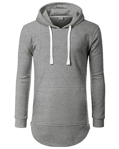 URBANCREWS Mens Hipster Hip Hop Classic Pullover Hooded Jacket Hgray Medium