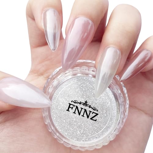 FNNZ White Chrome Nail Powder, Clear Glazed Donut Mermaid Aurora Nail Powder Pigment Pearlescent Nail Art Glitter Decoration for Home DIY Nail Salon Manicure - Glaze White