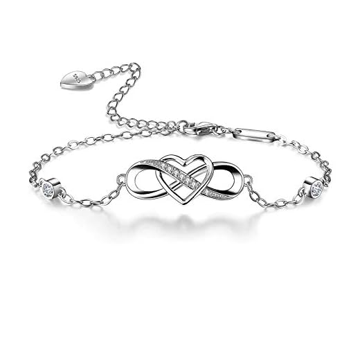 Bo&Pao Infinity armband kvinnor 925 sterlingsilver med oändlighetstecken och hjärta zirkonia