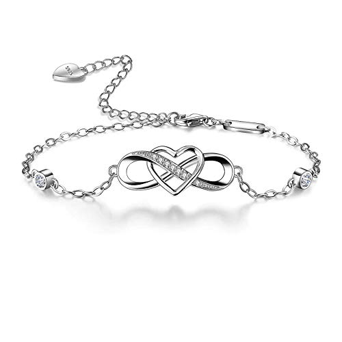 Bo&Pao Pulsera Infinito y Corazón para Mujer de Plata de ley 925, 21 cm,...