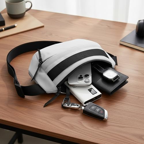 Image of Waterproof Nylon Small Waist Bag for Men & Women | Convertible Crossbody Shoulder Bag with Adjustable Strap, 3 Pockets & Inner Divider | Stylish Travel Fanny Pack for Outdoor, Gym.