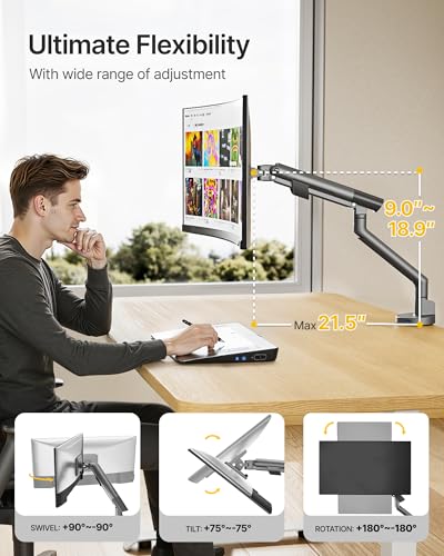 Brazo de monitor único monTEK con USB para pantallas pesadas de 43.2 cm-101.6 cm de aluminio 3