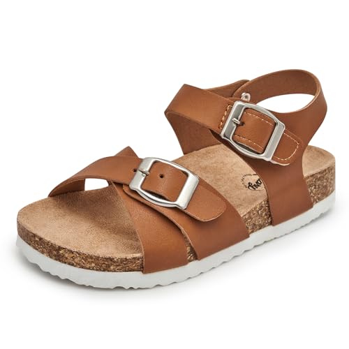 Image of Trary Girls Sandals Open Toe Casual Summer Shoes with Cork Footbed Comfortable Flat Sandals for Little Kids