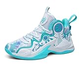 Jefuzh Womens Fashion High Top Basketball Shoes Outdoor Lightweight Sport Shoes Non Slip Tennis Volleyball Athletic Sneakers (White-Cyan,6)