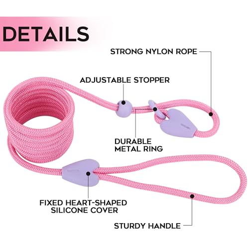 Image of Slip Leads For Dogs 6Ft Slip Leash For Dogs Dog Lead With 6 Colors Strong Nylon Dog Training Leash No Pull Rope Dog Leash Dog Leashes For Small Medium Dogs (Pink, One Size),?182.88 cm