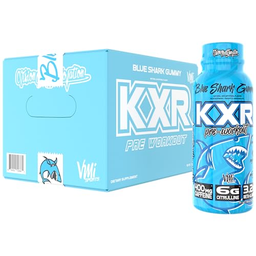 Image of VMI Sports KXR High Stimulant Pre-Workout Energy Ready to Drink 400mg Caffeine, 6g Citrulline, 3.2g Beta-Alanine | Delicious, Convenient, Powerful | 12.5 oz Bottles (Blue Gummy, 12 Bottles)