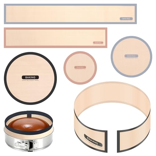 Guniata 3 Stück Silikon Backmatte, für 6, 8 und 10 Zoll Springform, Wiederverwendbare Brotbackmatte, Schutz vor Anhaften von Kuchen am Boden und Rand, Spülmaschinenfest(Khaki)