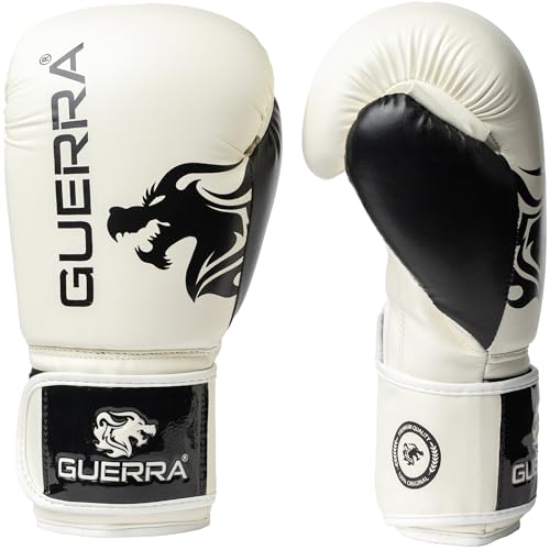 GUERRA Tactical Boxing Gloves for Men and Women | Premium Leather Triple-Density Foam Durable Training & Sparring Gloves for Boxing MMA | Maximum Protection & Comfort (White 8oz)