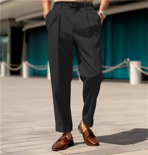 Men Casual Suit Pants Mid Waist Button Straight Trousers Spring Autumn Business Office Leisure Plain Pant2