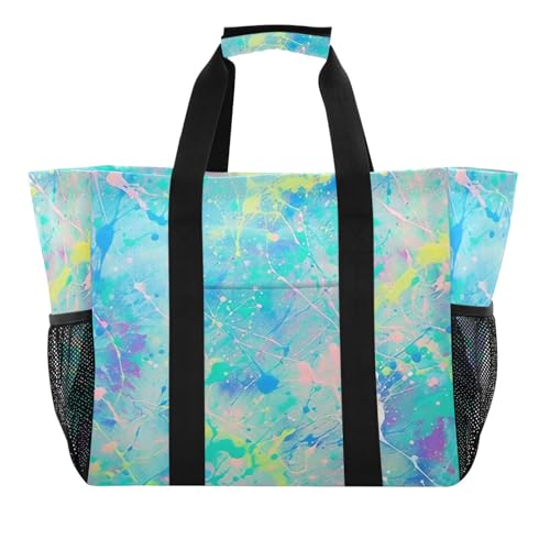 YETTASBIN Iridescent Large Foldable Travel Tote Bag, Lightweight Waterproof Swim Pool Bag with Handles & Pocket for Beach Outdoor, Reusable Grocery Bag for Kitchen, Shopping2