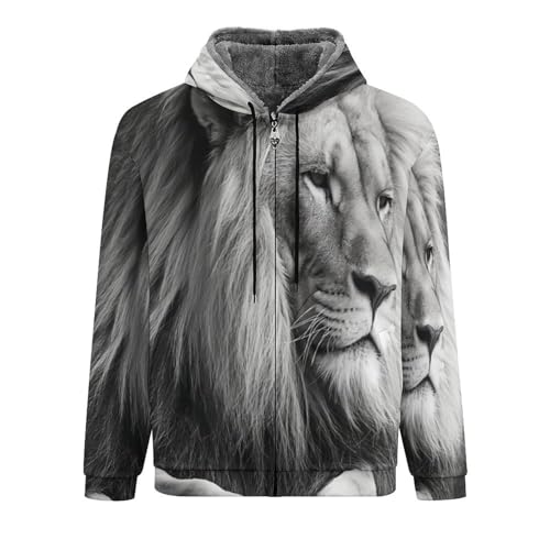 Veste polaire homme à capuche zippée doublure épaisse motif lion