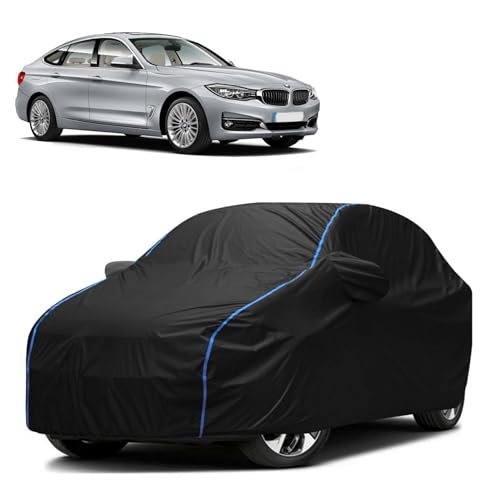 Image of Kerwa Car Body Cover Waterproof Compatible with BMW 3 GT | Scratch Proof, Anti-Dust, UV Protection with Windproof Buckle Strap and Mirror Pockets, Bottom Elastic Fitted-Black