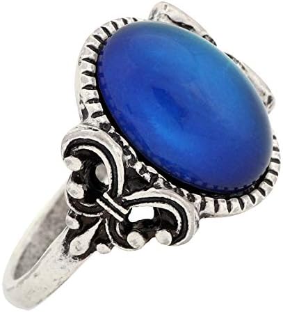 MOJO JEWELRY Gothic Flower Pattern Antique Sterling Silver Plating Oval Stone Color Change Mood Ring MJ-RS008