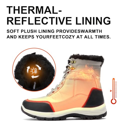 Snow Boots for Men, Slip on Waterproof Hiking Boots with Fur Lined, Mens Winter Boots Shoes Non-Slip Rubber Sole Outdoor Comfortable Walking Shoes2