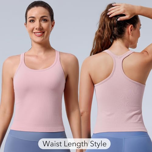Image of Women's Workout Tank Tops, with Built in Bra Racerback Seamless Crop Tops | Removable Pads, 1 /2 /3 Pack, A-D Cup, High Support, Wireless, Full Coverage, Camisole Sport Tanks, for Yoga Gym Exercise Daily