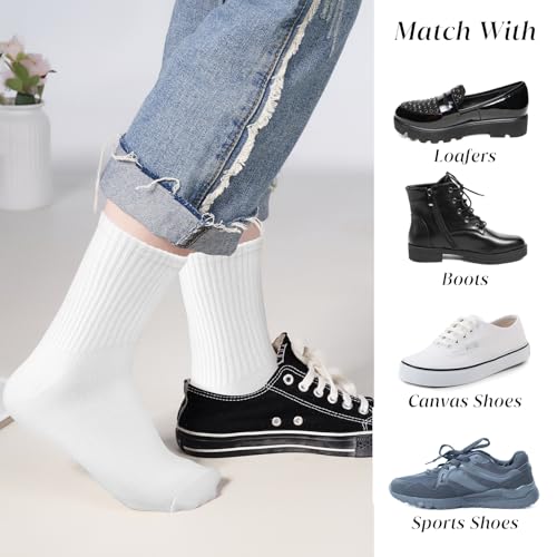 3 Pack Mid Socks for Women and Men - White Crew Tube Socks for Gym, Ultimate Comfort Toe Seamed Ankle Socks, Mid High for Boots Sneakers Loafer, Medium 7