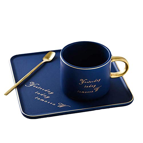 Primst Juego de taza de café y platillo cuadrado, taza de té británica verde/rojo para restaurante, café y fiesta…