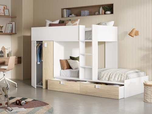 Vente-unique Etagenbett mit Kleiderschrank + Matratzen - 2X 90 x 190 cm -...