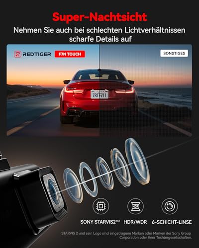 REDTIGER REDTIGER 4K STARVIS 2 Dashcam Auto Vorne Hinten,Touchscreen 3,18 Zoll,Sprachsteuerung,Dash Cam Auto 5.8GHz WiFi 6,GPS,Kostenlose 128GB Karte,2160P UHD-Nachtsicht,Notfall-Sperre,Parkmonitor (F7N Touch) - Zusatzansicht 4 | Tages Deals