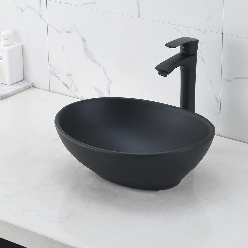 OSOSAM Ceramic Countertop Wash Basin | Designer Table Top Bathroom Basin Sink | Vessel Sink Wash Basin Over Counter for Bathroom, Hotel, Home Living Room (16 x 13 x 5.5 Inch) (Matte Black) (B0BXSNW6NY) Amazon Price History, Amazon Price Tracker
