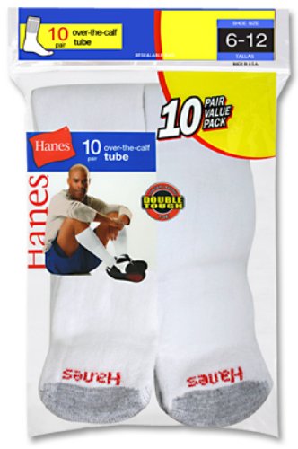 Hanes Over-the-Calf Tube Socks 10 Pack, White, Shoe Size 6-12