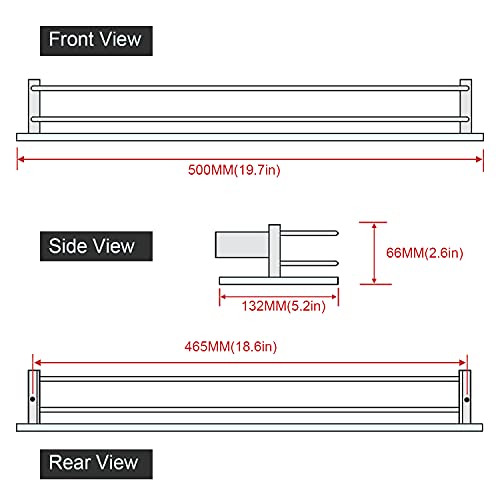 Image of SAYAYO Tempered Glass Shelf Bathroom Shelf with Rail Wall Mounted 20 inches, Stainless Steel Brushed Finished, EGC1000