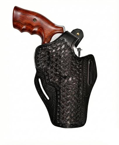 Leather Holster Fits Colt Python, Colt King Cobra / 357 Magnum - Thumb Break - Basket Weave - Genuine Leather - Handmade - ShnLeaher (Black, Colt Python 4.25 inch Barrel)