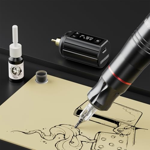 Image of Wormhole Tattoo Wireless Tattoo Gun Kit with 1,200mAh Battery, 20 Cartridge Needles, 5 Tattoo Inks, Practice Skin & Accessories