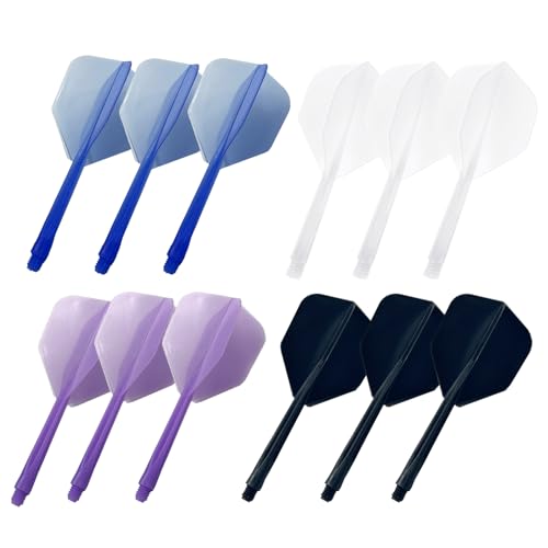 PERSENTU 12Pcs Dart Flights and Shafts,Personalised one Piece Integrated Accessory Plastic Break Resistance 2-in-1 Combined Dart Flights and Stems Dart Flights and ShaftS,3Black 3Blue 3White 3Purple