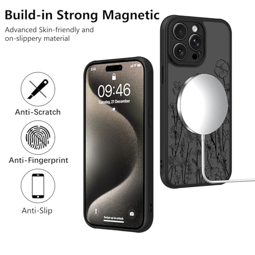 Image of KANGHAR Case for iPhone 15 Pro Max Florals Pattern | [Compatible with Magsafe] Cute Blooming Flowers Protective Magnetic Case for Girls Women Men