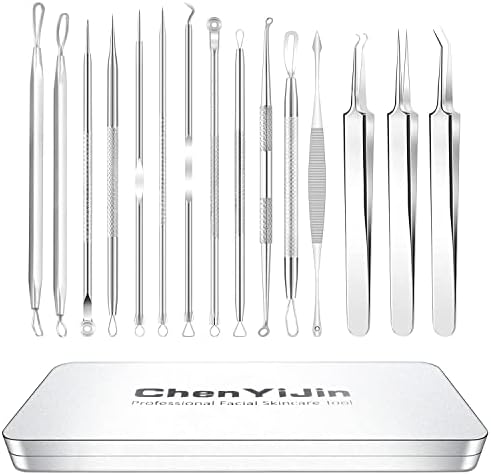 15 PCS Blackhead Remover Pimple Popper Tool Kit,Black Head Removal Extractor for Acne Comedone Whitehead Popping Zit Blemish Facial Skin Care Tools with Metal Case