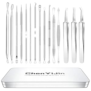 15 PCS Blackhead Remover Pimple Popper Tool Kit,Black Head Removal Extractor for Acne Comedone Whitehead Popping Zit Blemish Facial Skin Care Tools with Metal Case