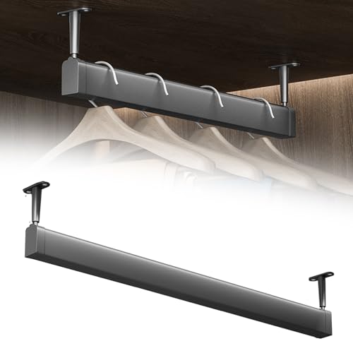 Grey Closet Rods for Hanging Clothes, Heavy-Duty U-Shape Metal Clothes Hangers for Wardrobe & Closet Organization, Custom Length Garment Bar wth Silent & Anti-Slip Rubber Strip(42 in)