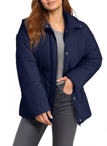 Dokotoo Women's Casual Long Sleeve Zip up Puffer Chunky Warm Drawstring Quilted Lightweight Jacket Coat2