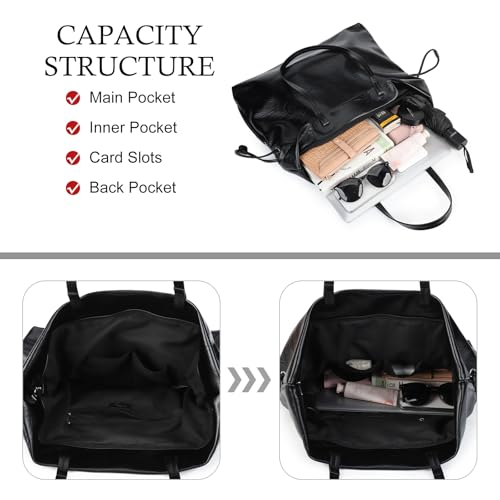 Large Tote Shoulder Bag Black Faux Leather Side Pocket4