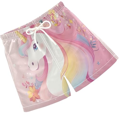 Pigsaly Boys Swim Trunks Unicorn Gold Flowers Boys Board Shorts Swimsuit Swimwear Summer Bathing Suit 2T