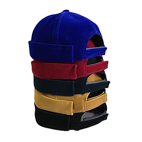 Velvet Brimless Watch Cap Skullcap Hat Beanie Docker Caps Unisex Rolled Cuff Harbour Hats Black #TOP2