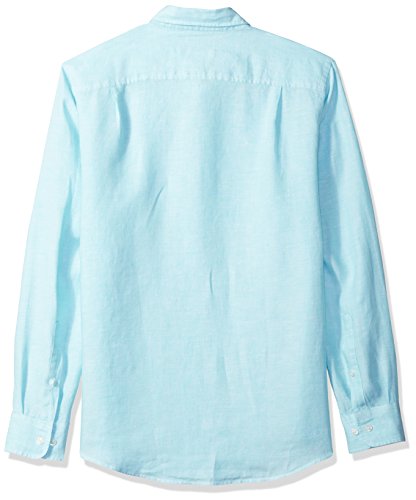 Amazon Essentials Men's Slim-Fit Long-Sleeve Linen Shirt, Aqua, Medium