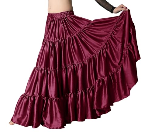 Indian Trendy Women's Satin 6 Yard 4 Tiered Gypsy Belly Dance Skirt Flamenco