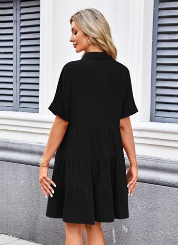 AUSELILY Women's Summer Babydoll Dress Casual Short Sleeve Sundress Button Down Dresses with Pockets 2025 New4
