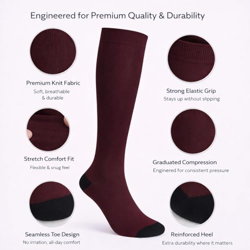 Image of Diamond Star 6 Pairs Compression Socks for Men & Women, Knee High Socks